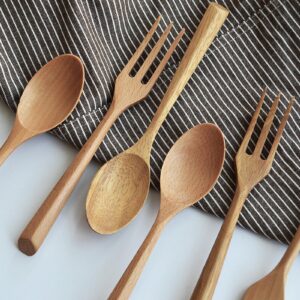 Triangular Handle Wooden Spoon Fork Set Dessert Wooden Spoon Wooden Fork Student Portable Spoon Fork