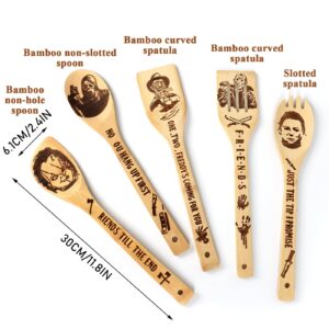 5Pcs Horror Movie Merchandise, Wooden Spoons for Cooking Utensils Set, Classic Wooden Spoon Set for Horror Movie Decor, Wooden Halloween Kitchen Accessories, Horror Home Decor, Horror Movie Gifts