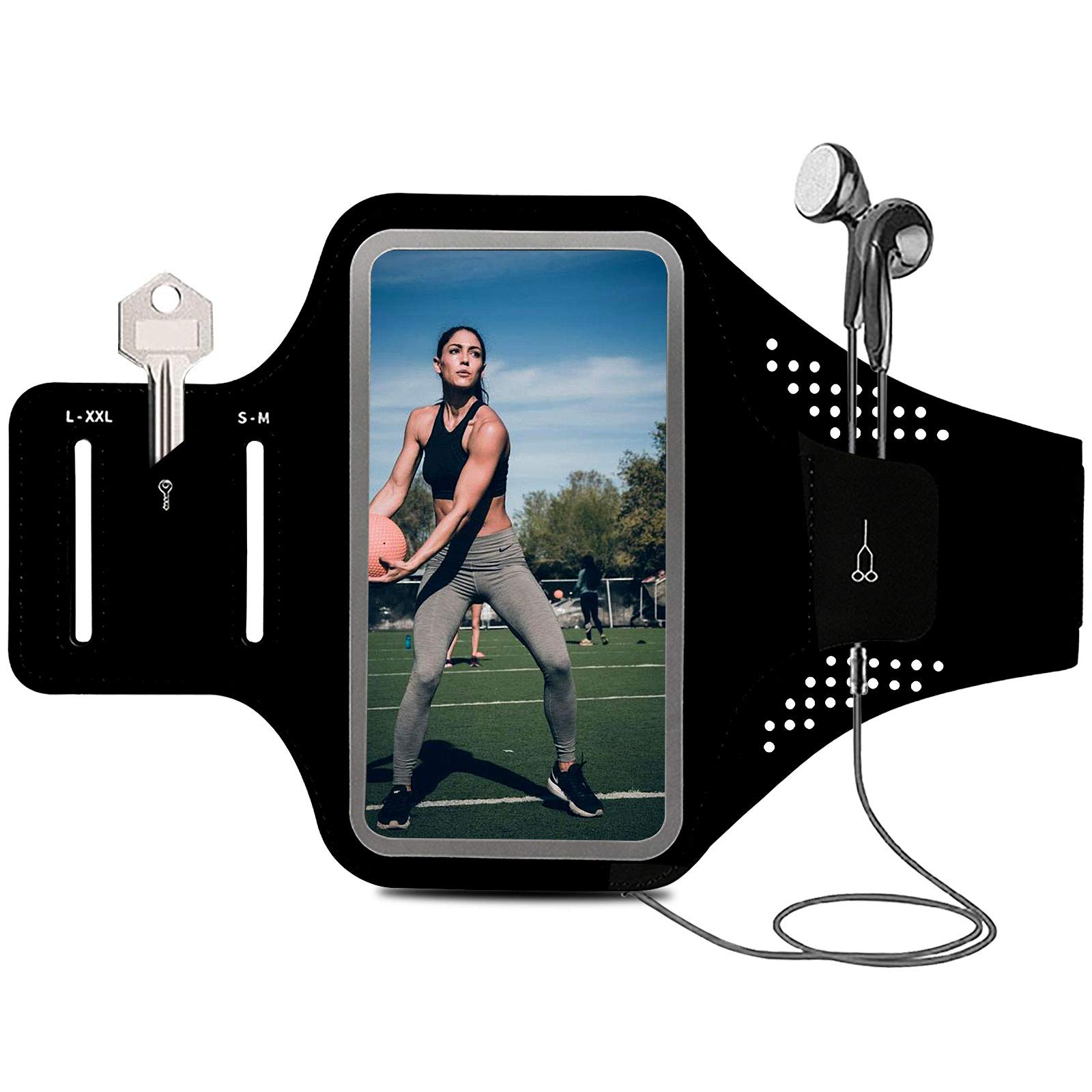 MOVOYEE Phone Holder for Running Armband Cell Phone Holder for iPhone Armband 11 12 13 14 15 Pro Max XS X XR 10 8 7 6s Plus SE Galaxy ID,Phone Armband Sleeve Fit Sport Exercise Workout Black Arm Band