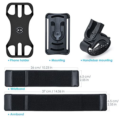 Cikyner Running Armband, 3 in 1 Running Phone Holder Sports Armband Bicycle Phone Holder 360° Rotatable & Detachable Running Phone Armband for 4.5-10'' iPhone Huawei for Gym Running Hiking