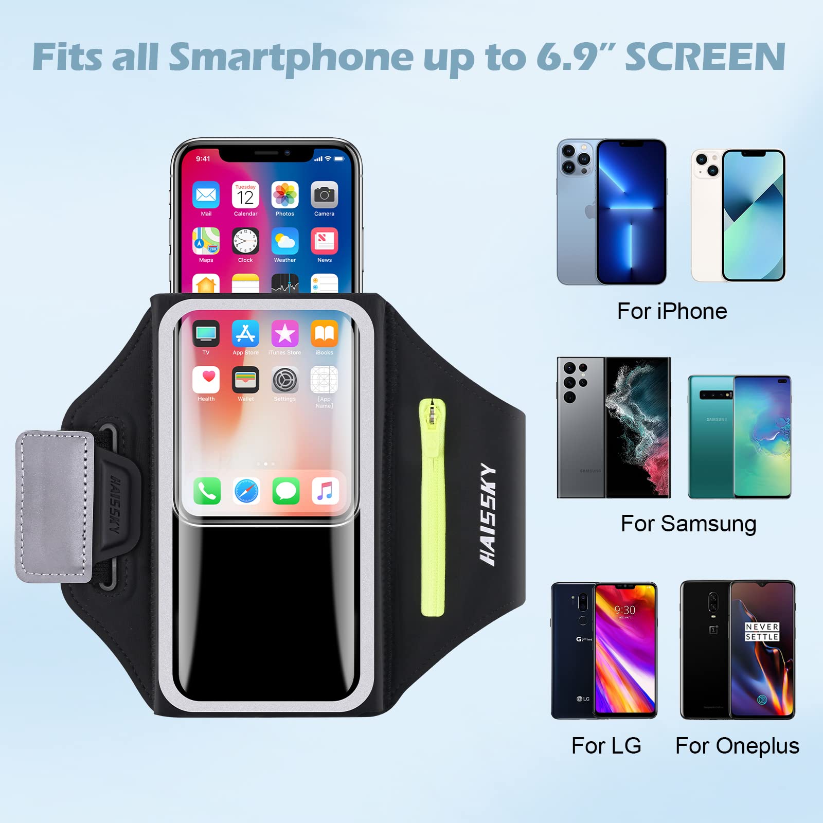 Running Armband [3D Design] with AirPods Bag, Running Phone Holder for iPhone 15 14 13 12 11 Pro Max Plus, Samsung S24 S23 S22 S21 [Up to 6.9 Inch], Gym Workouts Sports Arm Band with Card Holder