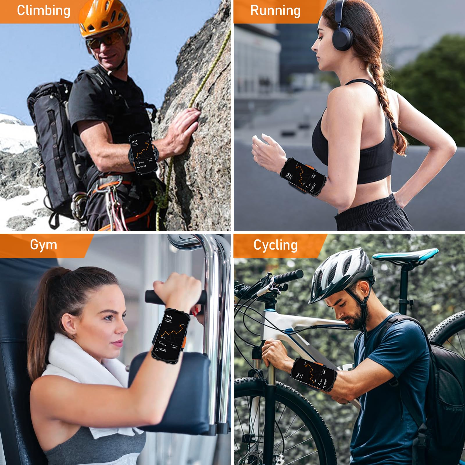 HLOMOM Running Wristband Phone Holder,Jogging Wrist Bands 360° Rotatable & Detachable Compatible with All 4.5-7 inch Cellphone for iPhone 15/14/Pro/ProMax/13/12/11/mini/XS/XR,for Workout Cycling
