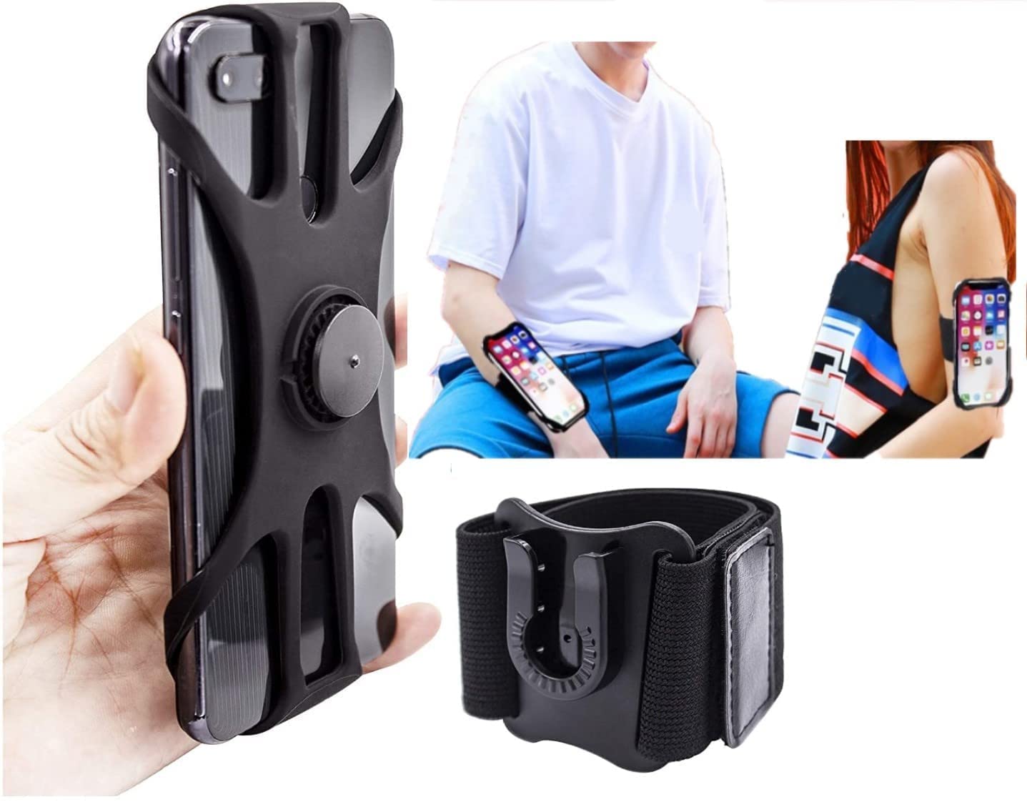 BATTPIT Running Armband for iPhone 12 Pro 11 Pro Max X XR XS 8 7 6 6s Plus, Galaxy S20 S10 S9 Plus, Note 20/10/9/8, 360°Rotatable with Key Holder Phone Armband for Hiking Biking Walking(Black)