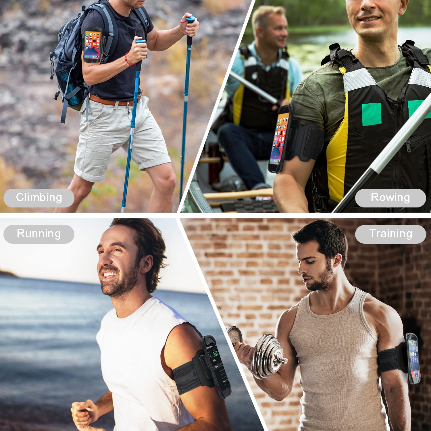 Bidook Armband Case Running Phone Holder 360° Rotatable Hiking Rowing Mountaineering Biking Phone Arm Band for iPhone 14 13 12 11 Pro Max Mini SE Xs XR X 8 7 Plus Samsung LG Google Pixel Motorola