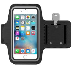 mmobiel arm phone holder for running compatible with iphone 15/14/13 mini/12 mini/se 2020/8 / 7/6 and other models up to 6.3 inch - stretchable running phone holder armband