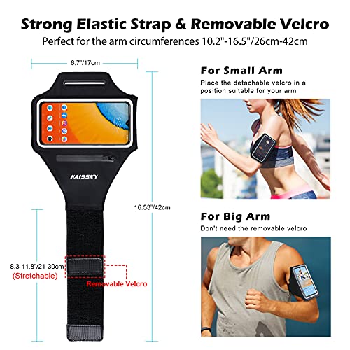 Running Armband with Airpods Bag Cell Phone Armband for iPhone 14/14 Plus/13/12 Pro/11 Pro/XS, Galaxy S21/S20, Water Resistant Sports Phone Holder & Zipper Slot Car Key Holder for 6.4 inch Phone