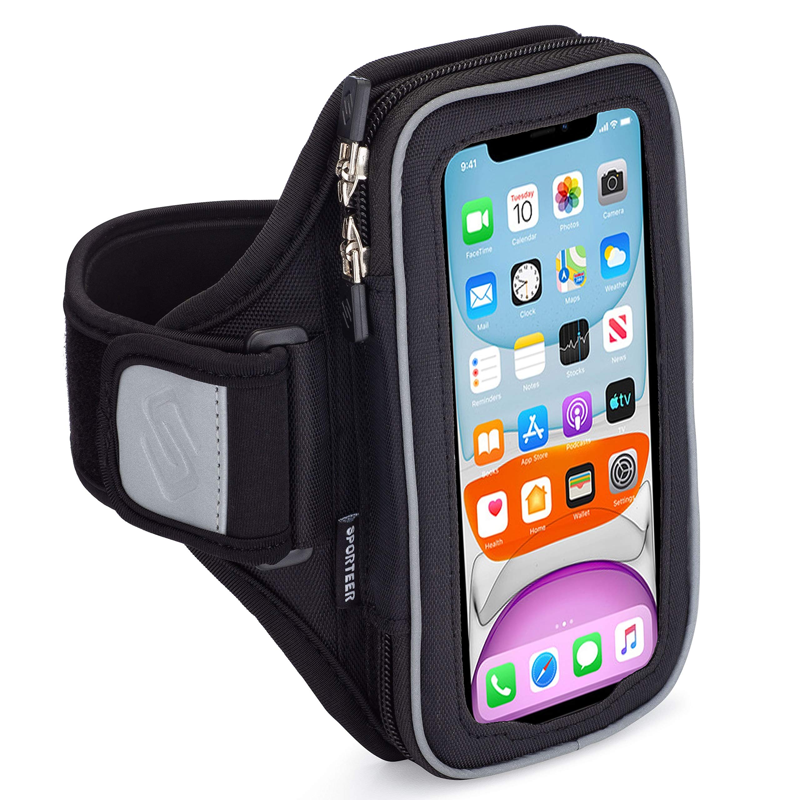 Sporteer Velocity V7 Running Armband - Compatible with iPhone 15, 15 Pro, 14, 14 Pro, 13, 13 Pro, iPhone12/12Pro, Galaxy S24, S23, S22 5G, Google Pixel, and Many More Mobile Phones - Fits Most Cases