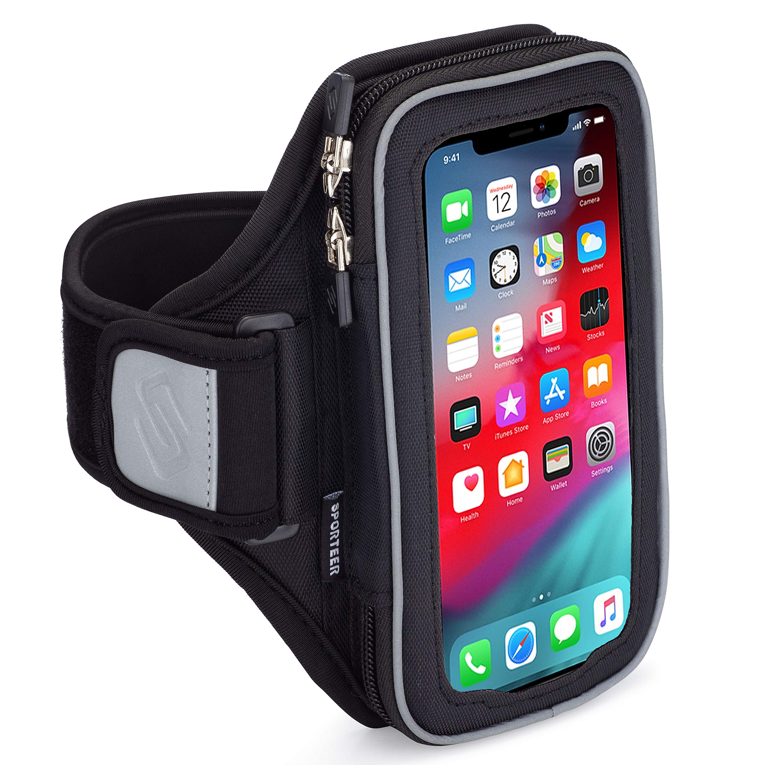 Sporteer Velocity V8 Running Armband - Compatible with iPhone 15 Pro Max, 15 Plus, 14/13 Pro Max, 15/14/13 Pro, iPhone 15/14/13, Galaxy S23 Plus, S22 Plus, Pixel, & Many More Cell Phones - FITS CASES