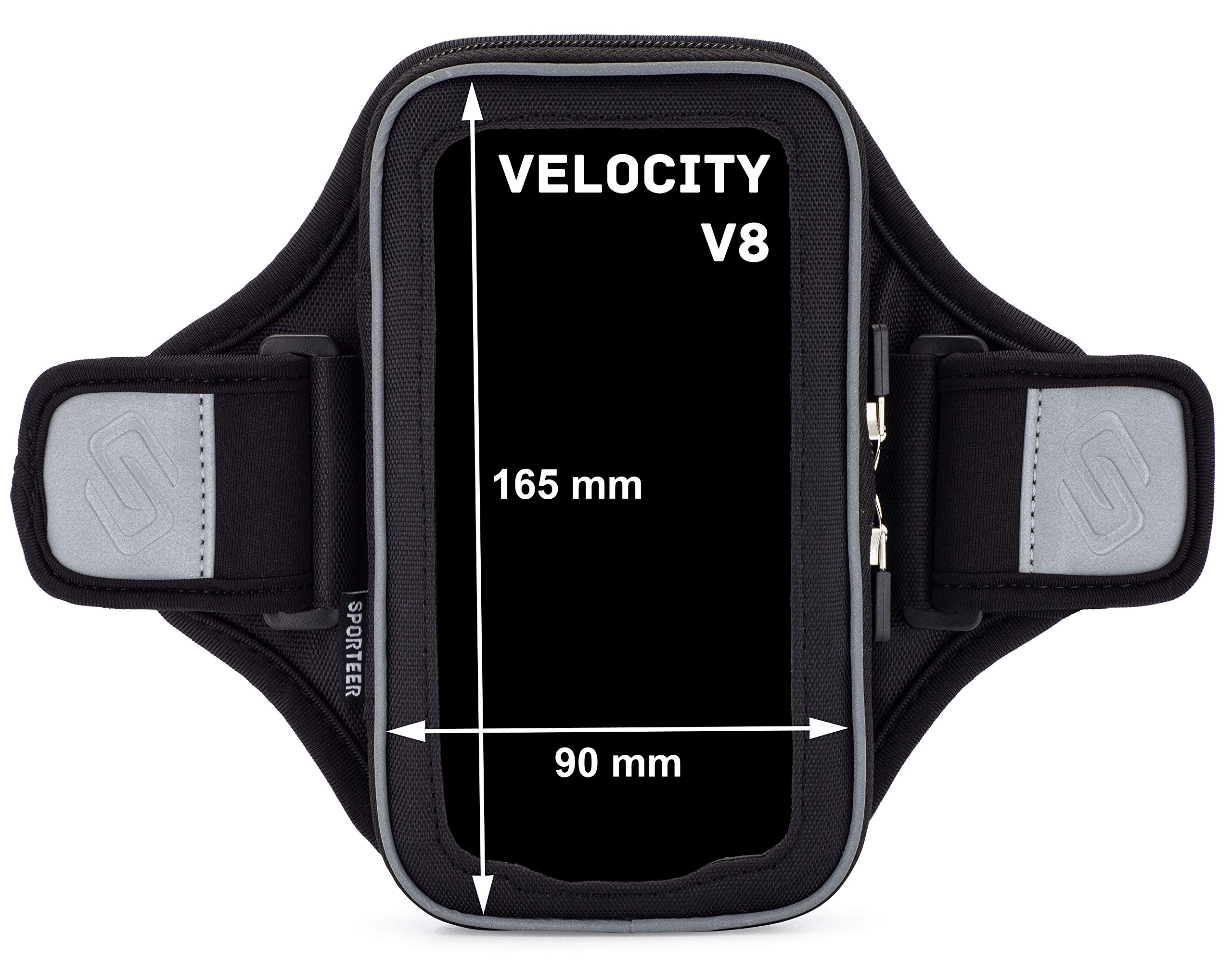 Sporteer Velocity V8 Running Armband - Compatible with iPhone 15 Pro Max, 15 Plus, 14/13 Pro Max, 15/14/13 Pro, iPhone 15/14/13, Galaxy S23 Plus, S22 Plus, Pixel, & Many More Cell Phones - FITS CASES