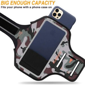 RUNBACH Armband for iPhone 13/13 Pro/12/12 Pro/11/XR,Camo Sweatproof Running Exercise Bag with Card Slot for iPhone 13,13 Pro,12,12 Pro,iPhone 11,iPhone XR (Woodland Camo)