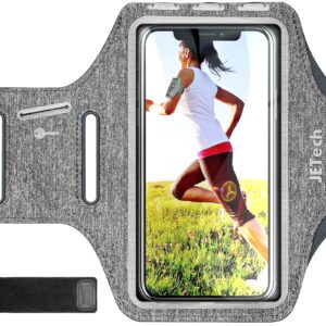 JETech Phone Armband Holder with Key Holder and Card Slot for Phone Upto 6.2 inch, iPhone 14 Pro/14/13 Pro/13/12/11/XR/XS/X/8, Galaxy S23/S22, Pixel 7a/6a, Water Resistant, Adjustable Band, Grey