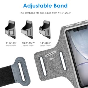 JETech Phone Armband Holder with Key Holder and Card Slot for Phone Upto 6.2 inch, iPhone 14 Pro/14/13 Pro/13/12/11/XR/XS/X/8, Galaxy S23/S22, Pixel 7a/6a, Water Resistant, Adjustable Band, Grey