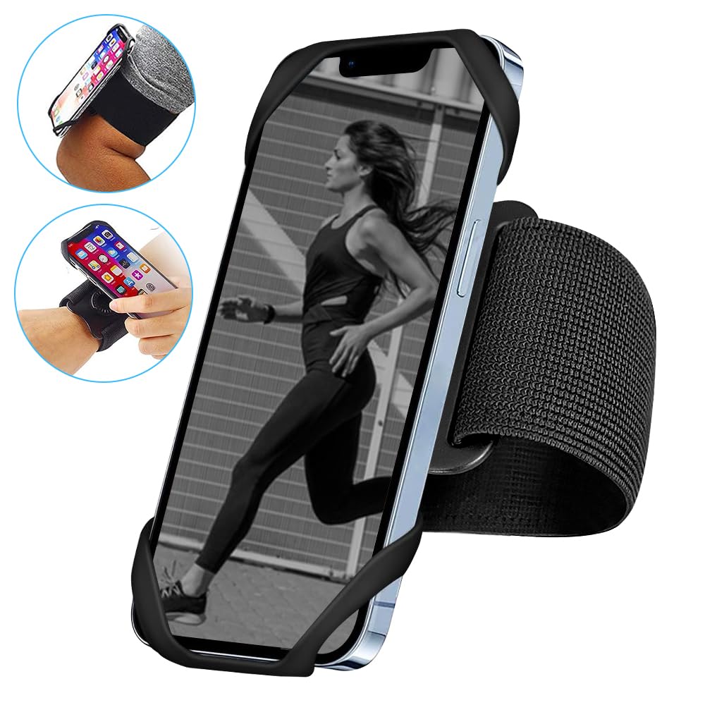 ZC GEL Running Armband Phone Holder, Arm&Wrist Phone Holder with 2 Different Lengths Strap Fit for Men Women Keep Your Phone Secure, Separable 360°Adjustable Phone Armband for Workout Running Jogging