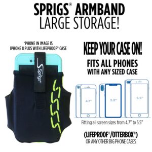 Sprigs Armband for iPhone 11/x/xr/8/7 Plus, Galaxy S10/S9, Google Pixel 4. Lightweight & Comfortable Running Armband, Stretches to Fit All Phones with Case - Spin Art, Medium