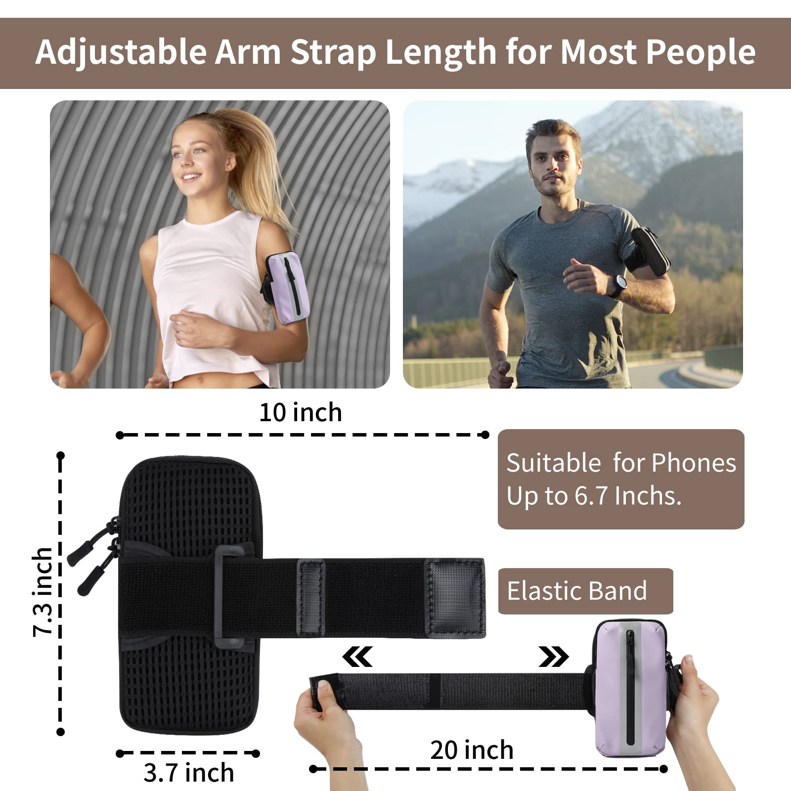 Prime Comfort Running Phone Holder Armband, iPhone Arm Bands for Exercise, Running Arm Bands for Cell Phone, Phone Purse Cell Phone Holder for Walking (Purple)