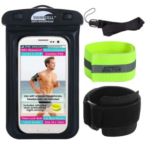 waterproof phone holder armband case for swimming running walking. fits all standard size phones up to 6.3inches- iphone 11, 13 pro samsung galaxy s. android. bonus hi-vis armband and neck lanyard.