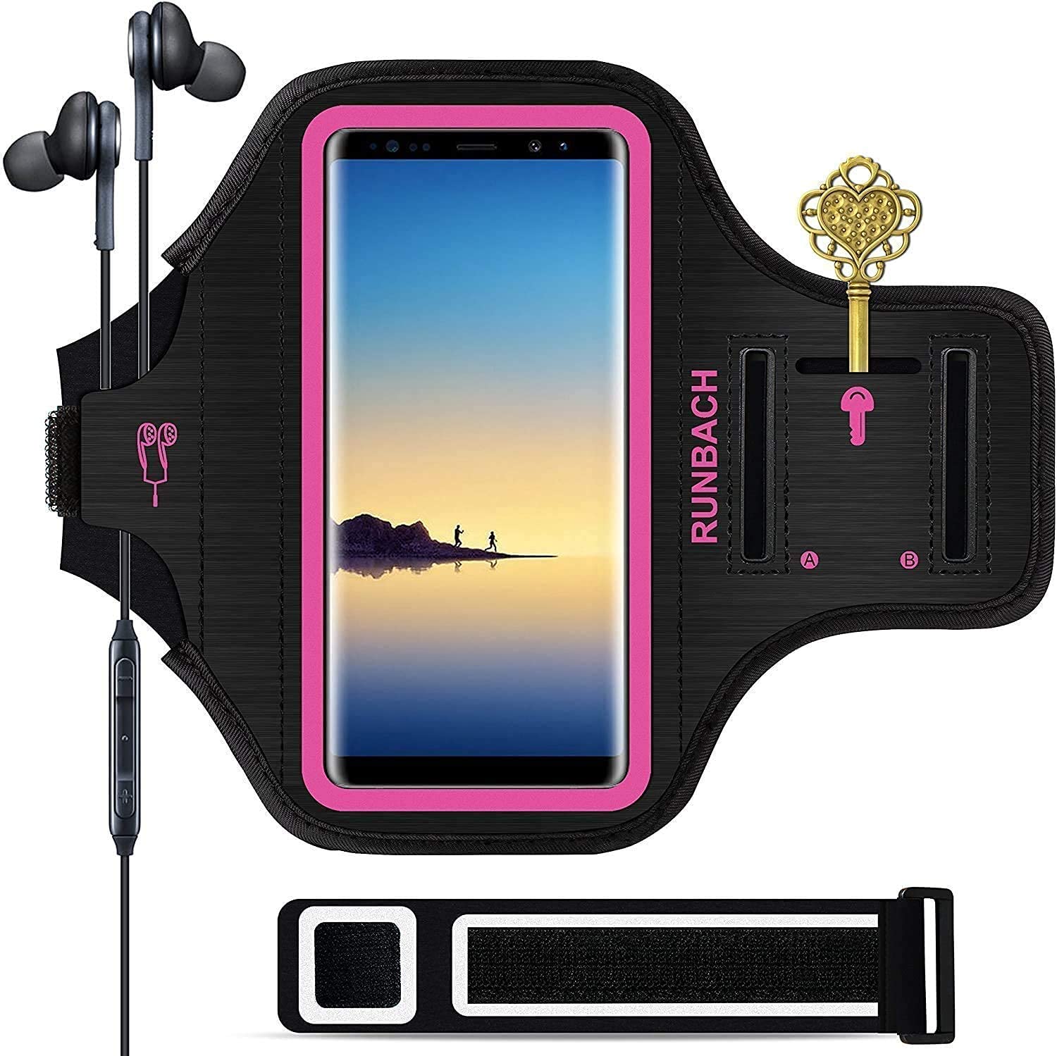 RUNBACH Galaxy Note 20/10+/9/8 Armband,Sweatproof Running Exercise Bag with Fingerprint Touch/Key Holder and Card Slot for Galaxy Note 20/10+/9/8(Pink)
