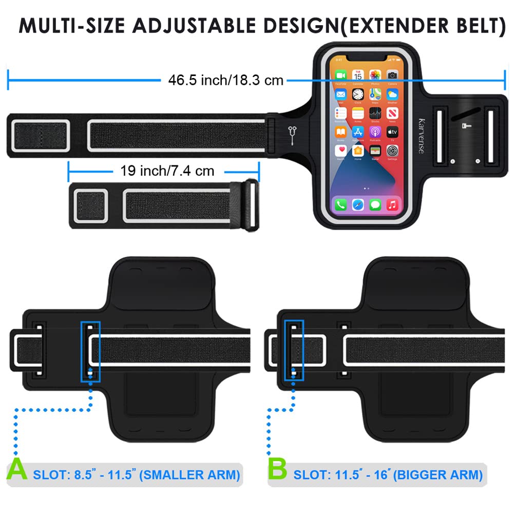 Phone Holder for Running, Karvense Phone Arm Bands for Running Exercise Workout Jogging, for iPhone 15 Pro Max/15 Plus/14 Pro Max/13 Pro Max, Samsung Galaxy S24 +/Ultra, to 6.9'', Cell Phone Armband