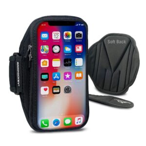 armpocket x arm band, cell phone holder for walking, running phone holder for iphone 14, iphone 11/12/13 pro, galaxy s20, pixel 6a, & devices without cases up to 6 inches, 10 to 15-inch black strap