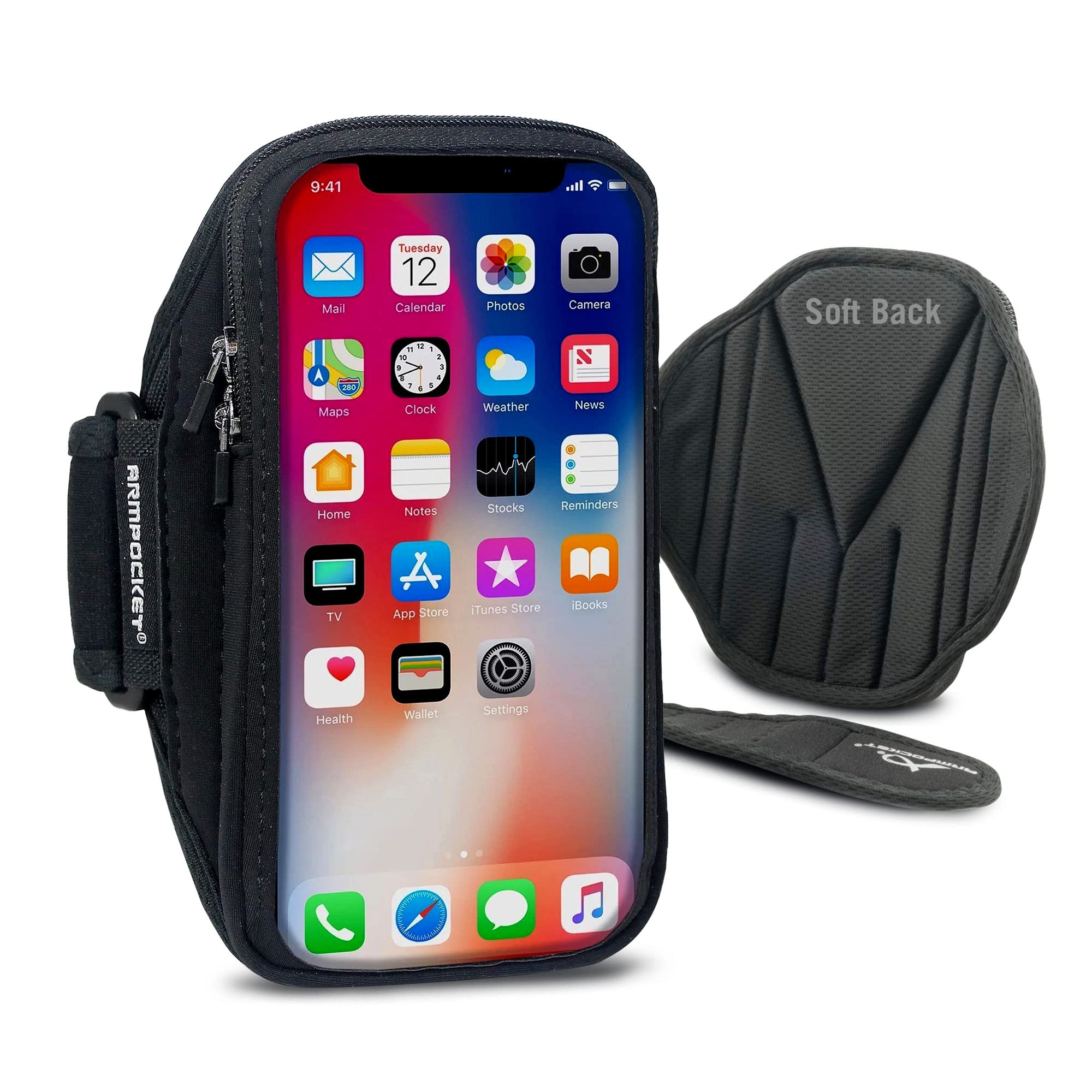 Armpocket X Arm Band, Cell Phone Holder for Walking, Running Phone Holder for iPhone 14, iPhone 11/12/13 Pro, Galaxy S20, Pixel 6A, & Devices Without Cases Up to 6 Inches, 10 to 15-inch Black Strap