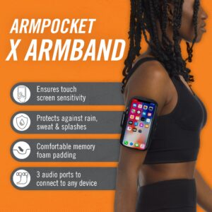 Armpocket X Arm Band, Cell Phone Holder for Walking, Running Phone Holder for iPhone 14, iPhone 11/12/13 Pro, Galaxy S20, Pixel 6A, & Devices Without Cases Up to 6 Inches, 10 to 15-inch Black Strap