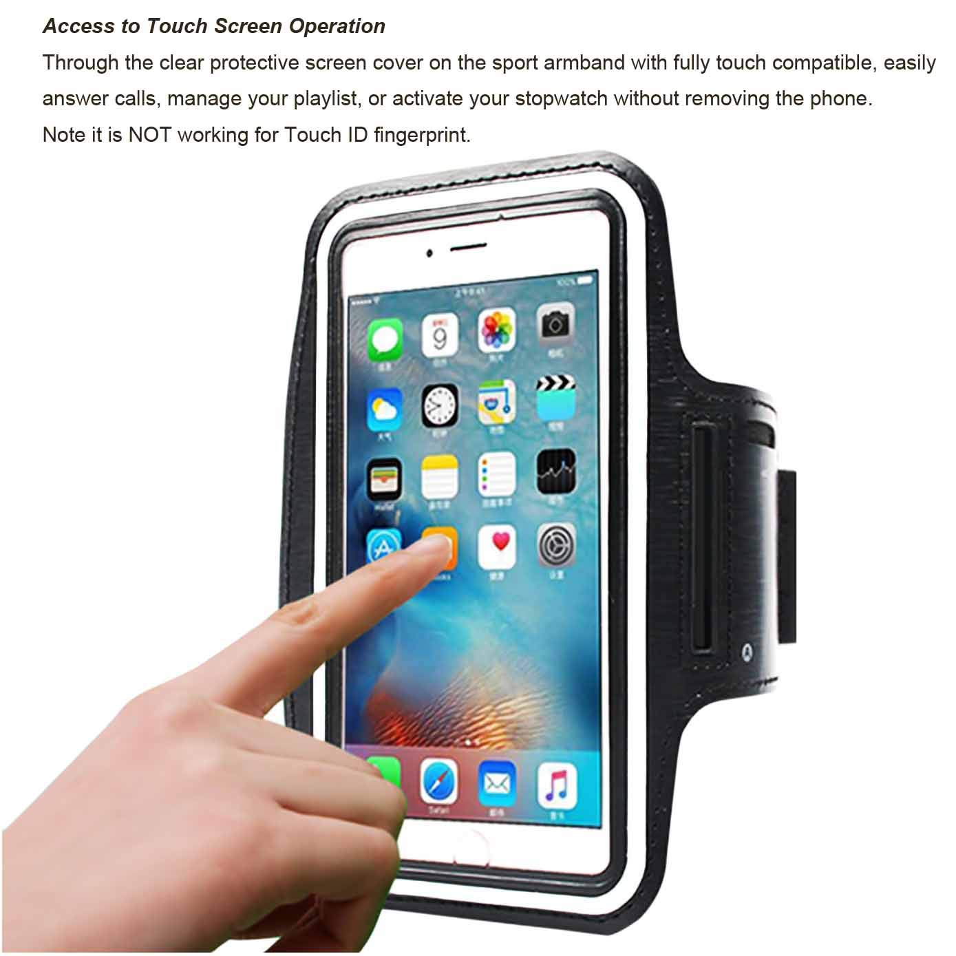 Armband Sweatproof Running Armbag Gym Fitness Workout Cell Phone Case with Key Holder Compatible with iPhone X Xs,8 7 6 6S 8, 7,6S,SE,5S,5C,5,4S,4,GalaxyS9,S8,S7,S6,Phone Diagonal 4.0"~5.2"-Black