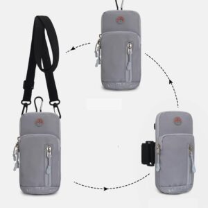 Sport Running Armband Cell Phone Holder Crossbody Purse Case Belt Pouch Arm Bag for Samsung Galaxy S22 S23 S24 Ultra S21 S20 Plus Note20 iPhone 14 13 12 Pro Max Moto G Power Google Pixel 7a 6a (Gray)