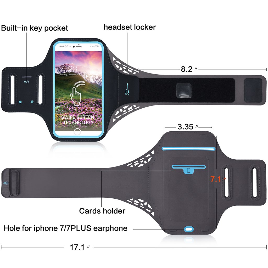 Premium Cell Phone Armband Holder Sports Running Arm Case with Headphone Hole for iPhone Xs Max 8 7 6 Plus Galaxy S10+ S9 S8 S7 Moto G7 G6 E5 Play Z4 Z3 Play Google Pixel 3a Razer Phone 2 (Black)