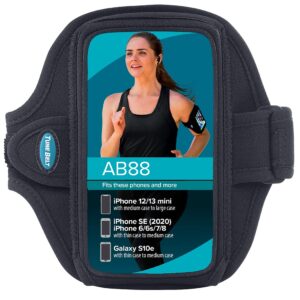 Tune Belt AB88 Cell Phone Running Armband Holder, Pocket Size fits OtterBox Commuter or Similar Case for iPhone 12/13 Mini, SE 2020 and iPhone X/XS, Water Resistant (Black)