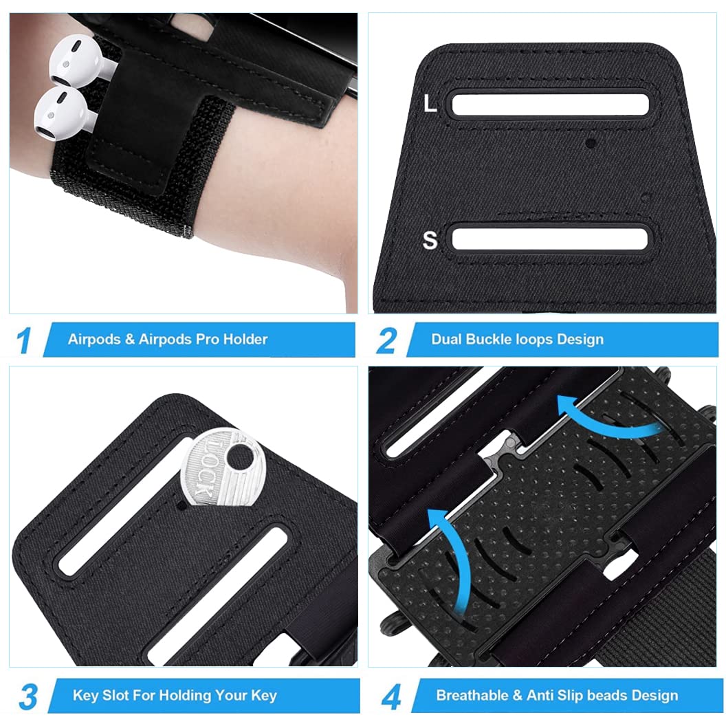 Phone Armband Running Wristband Phone Holder, Detachable Running Accessories Walking Exercise & Gym Workout.360°Rotatable for iPhone 14/13/Pro Max/Pro/Mini/12/11/SE/Xs/XR/X/8/7/Plus, Fits All 4-6.7