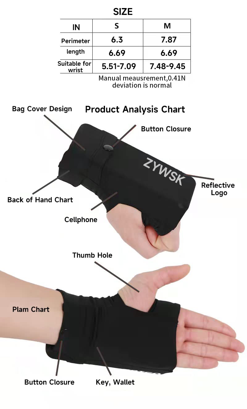 ZYWSK Wrist Cell Phone Holder for Running, Phone Armbands, Wrist Wallet for Men and Women, iPhone Armbands, Wrist Strap, Running Band for Workout, Outdoor, Sports, Small Items (M)