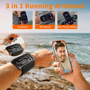 HLOMOM 3in1 Phone Holder for Running,Arm Band/Wrist Holder/Bike Mount,Phone Armbands 360° Rotation & Detachable Fit All 4.5-7" Cellphone for iPhone 15/14/Pro/ProMax/13/12/11/mini/Pro Max/XS/XR