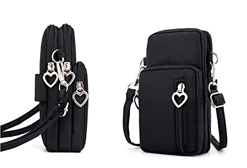 Women Nylon Cell Phone Purse Small Crossbody Bag Sport Armband Wristband Wallet for iPhone 11 Pro Max, Galaxy Note 10+/9 S20+ S10 Plus S20 Ultra A50 A70, Moto G8+ G7 Power G6 Plus,LG Stylo 5/6 (Black)