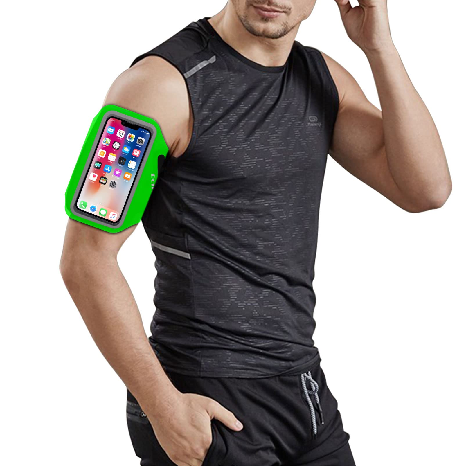 Tsuinz Cell Phone Armband,Water Resistant Phone Holder for Running Exercise Airpods Bag Adjustable Running Armband for iPhone 13/12/11 Pro X/XS/XR/8/7/6 Samsung Galaxy S22/S21/S20/A10e(Green)