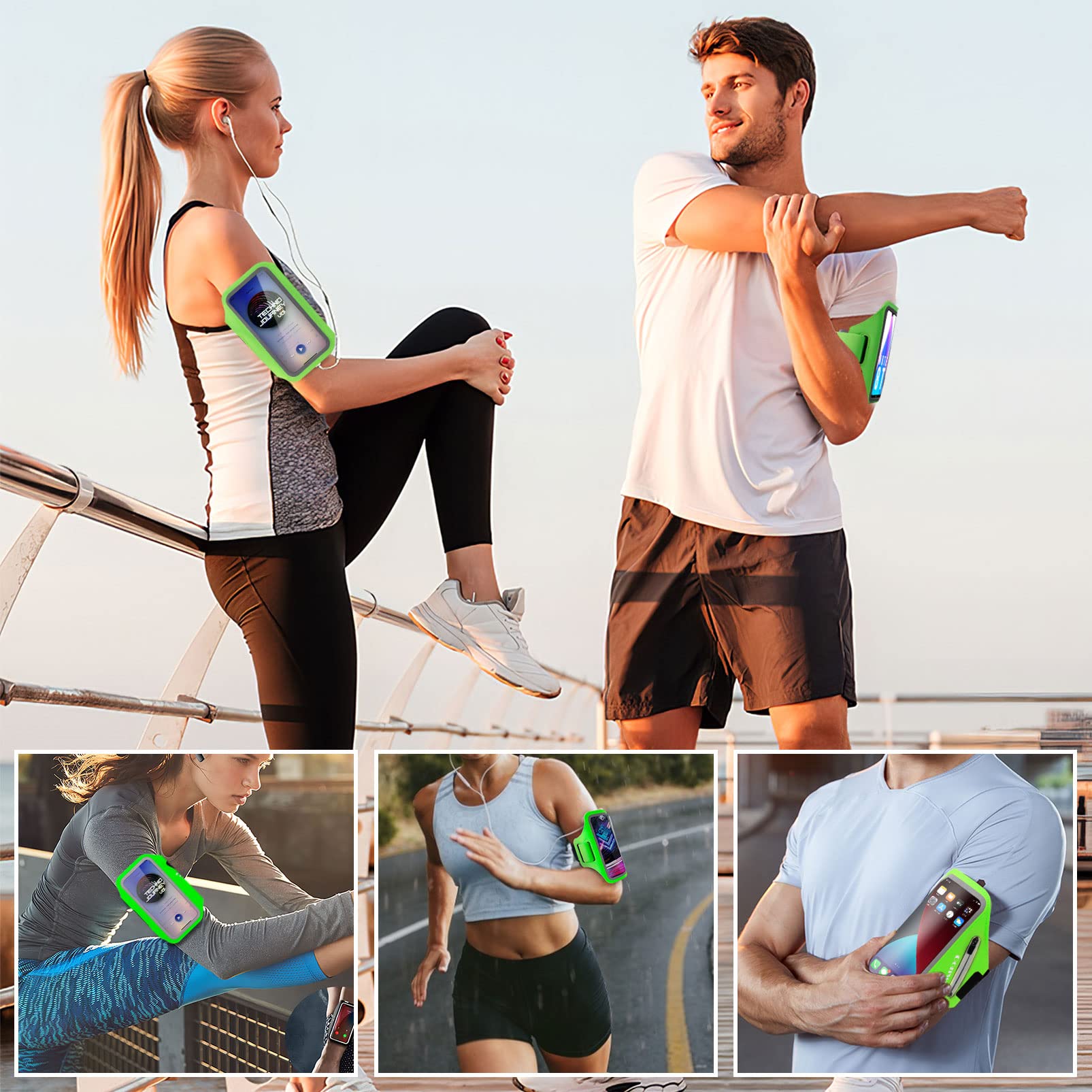 Tsuinz Cell Phone Armband,Water Resistant Phone Holder for Running Exercise Airpods Bag Adjustable Running Armband for iPhone 13/12/11 Pro X/XS/XR/8/7/6 Samsung Galaxy S22/S21/S20/A10e(Green)