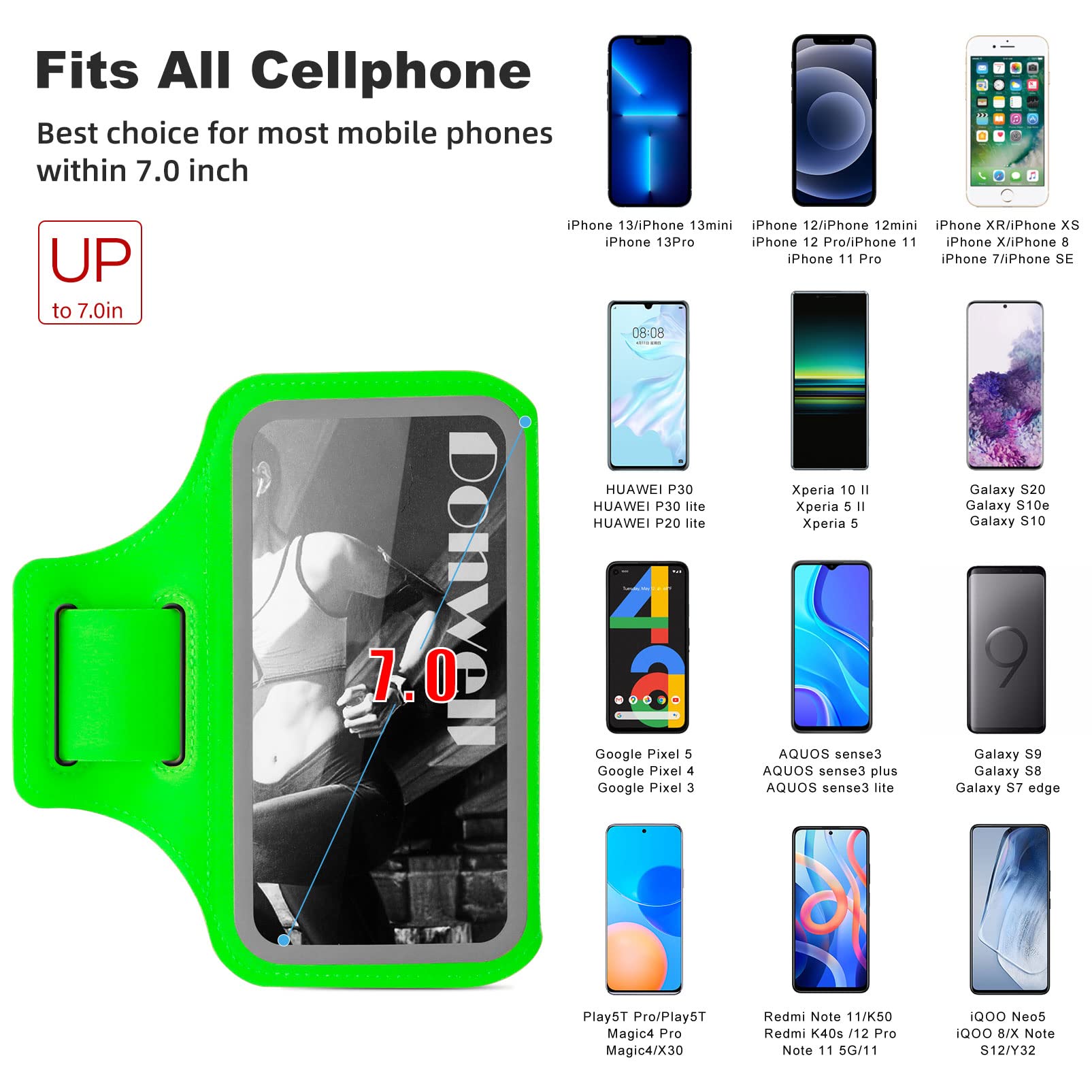 Tsuinz Cell Phone Armband,Water Resistant Phone Holder for Running Exercise Airpods Bag Adjustable Running Armband for iPhone 13/12/11 Pro X/XS/XR/8/7/6 Samsung Galaxy S22/S21/S20/A10e(Green)