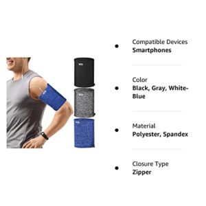 Outus 3 Pieces Phone Armband Running Armband Phone Sleeve for Running Arm Bands for Cell Phone Running Phone Holder Arm Bands for Running Walking Hiking Jogging Travel (Black, Gray, White-Blue,L)