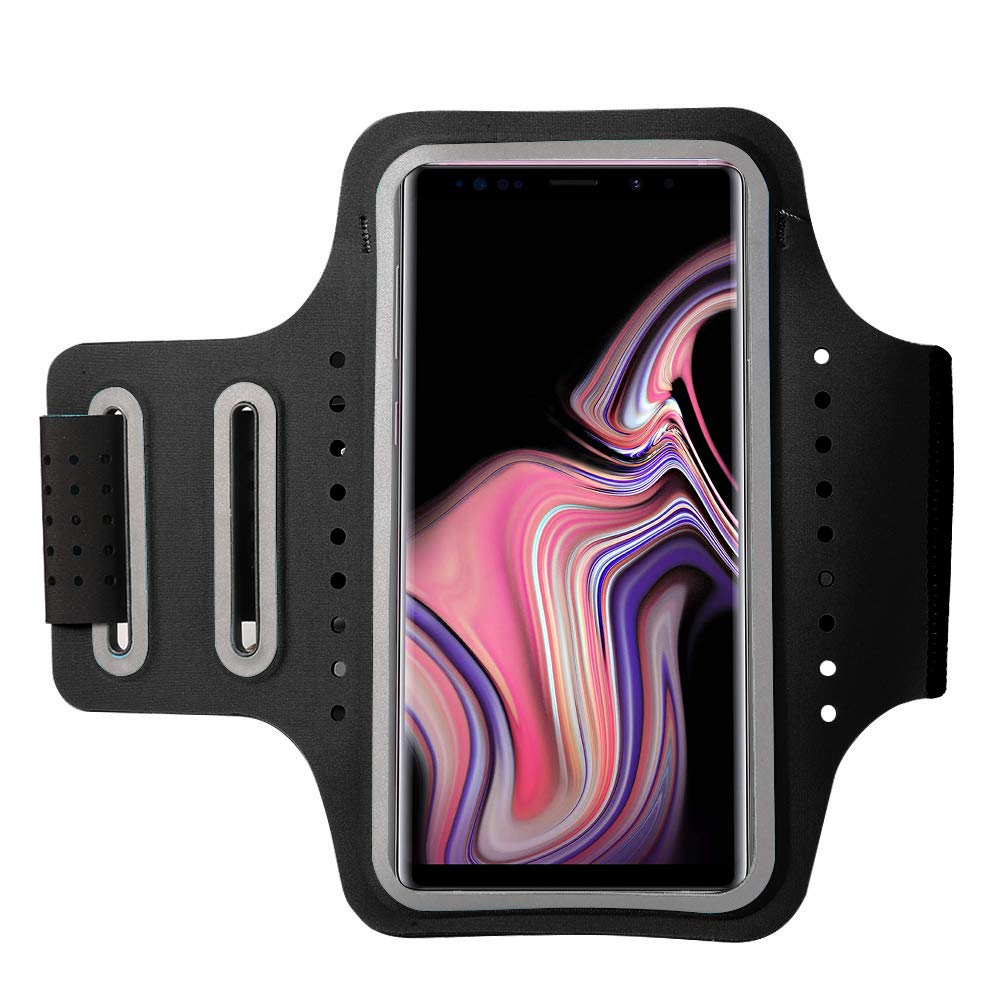 Premium Lycra Sports Running Armband Cell Phone Arm Case w Card Holder for iPhone XR 13 12 Pro 11 Pro XS Max, Samsung Galaxy S21 FE S21 S20 5G Note10 A51 A10S, Moto G8 Power G7 Plus, Pixel 5a (Black)