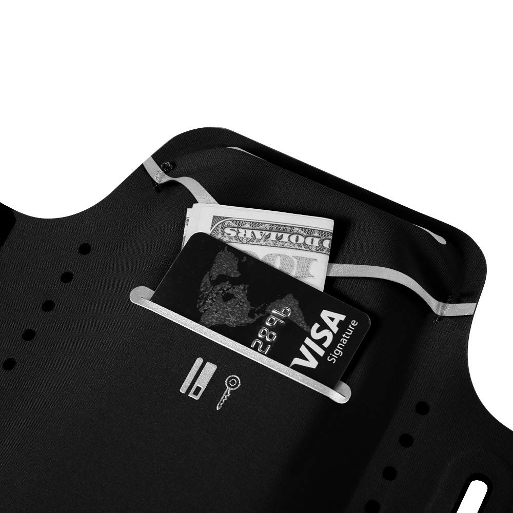 Premium Lycra Sports Running Armband Cell Phone Arm Case w Card Holder for iPhone XR 13 12 Pro 11 Pro XS Max, Samsung Galaxy S21 FE S21 S20 5G Note10 A51 A10S, Moto G8 Power G7 Plus, Pixel 5a (Black)