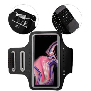 Premium Lycra Sports Running Armband Cell Phone Arm Case w Card Holder for iPhone XR 13 12 Pro 11 Pro XS Max, Samsung Galaxy S21 FE S21 S20 5G Note10 A51 A10S, Moto G8 Power G7 Plus, Pixel 5a (Black)