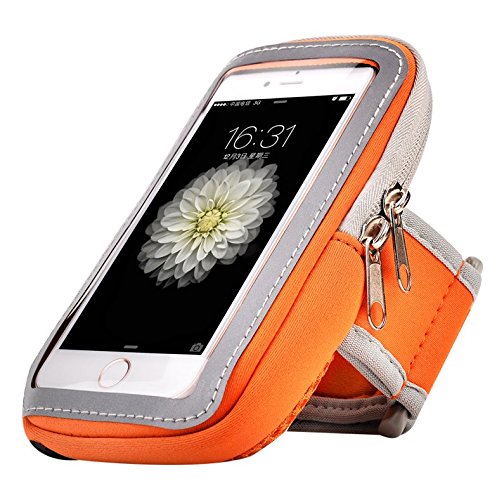 Jlyifan Hking Running Sport Gym Sweatproof Armband case for iPhone 11 / iPhone 11 Pro Max/Google Pixel 4 / 3a / Motorola One Zoom/Moto G8 Plus / G8 Play/Xiaomi Mi Note 10 / Redmi Note 8T (Orange)