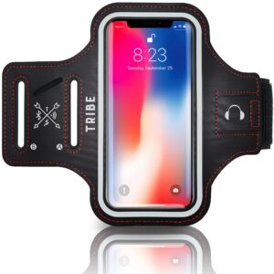 tribe water resistant cell phone armband case running holder for iphone pro max plus mini se (13/12/11/x/xs/xr/8/7/6/5) galaxy s ultra plus edge note (21/20/10/9/8/7/6/5) adjustable strap & key pocket