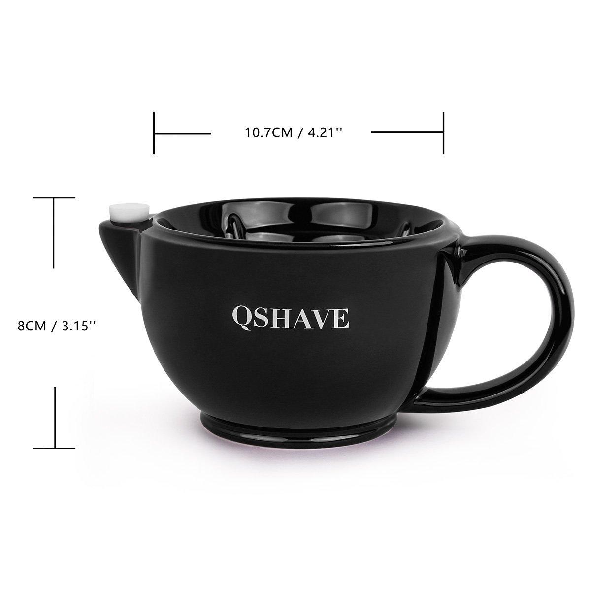 QSHAVE Shaving Scuttle Mug - Keep Lather Always Warm Large Deep Size Bowl Handmade Pottery Cup (Black)