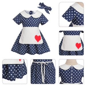 IDOPIP 1950s Housewife Costume for Girls Kids Baby Halloween Birthday Party Dress up Retro Polka Dot Print Tutu Dress with Apron + Headband Housewife Outfit Navy Blue Polka Dot - Heart 9-12 Months