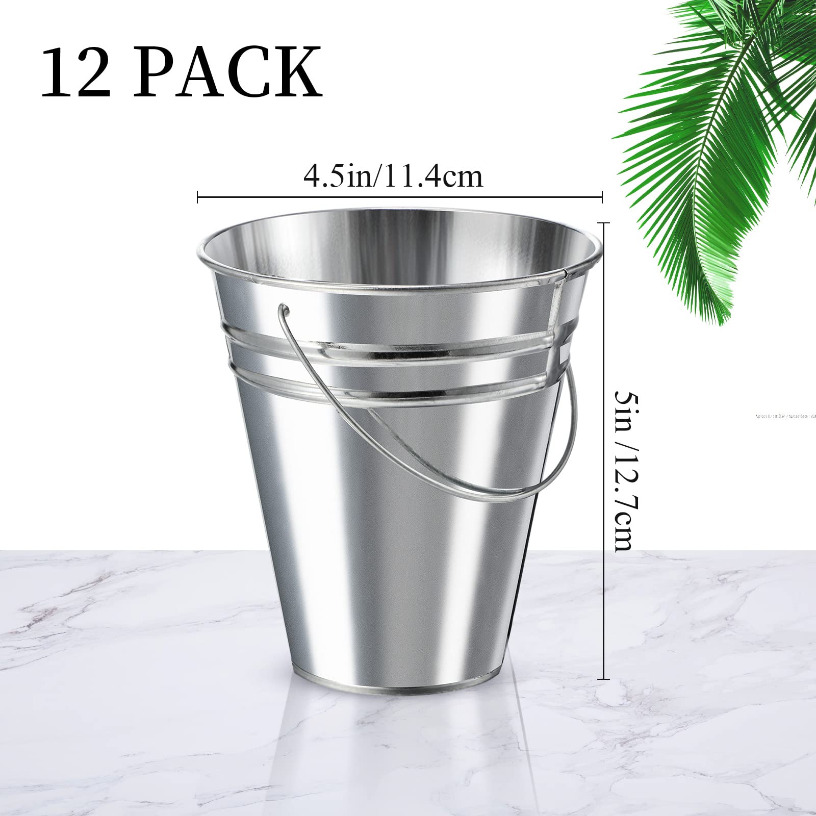 Sadnyy 12 Pack Metal Buckets with Handle, Galvanized Bucket 4.5 x 5 Inch Basket Bucket for Kids, Kids Party Supplies, Crafts for Christmas Halloween Christmas Candy Bars Vase Crafts(Silver)