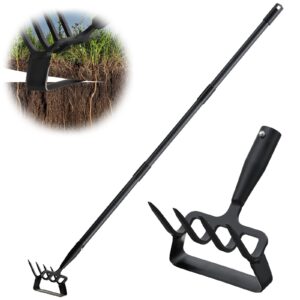 Garden Hoe, Cultivator Stirrup Hoe Garden Tool for Weeding, 73 Inch Heavy Duty Hula Hoe with Adjustable Long Handle, Scuffle Loop Hoe with Rake 2-in-1 Gardening Tool for Loosening Pulling Weed