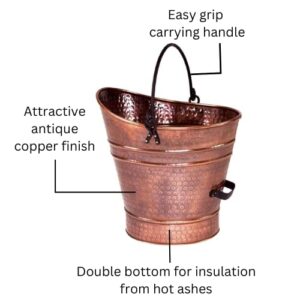 Oakestry Small Antique Copper Coal hod Scuttle ash Pail Container Pellet Bucket for Fireplace ash Embers Coal & Wood Storage Made of Galvanized Steel