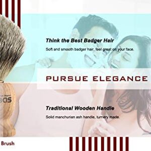 Shaving Set, 3in1 Pure Badger Hair Shaving Brush Natural Solid Wood Handle and Stainless Steel Shaving Stand with Shaving Bowl Dia 3.2 inches for Men Wet Shaving by Anbbas