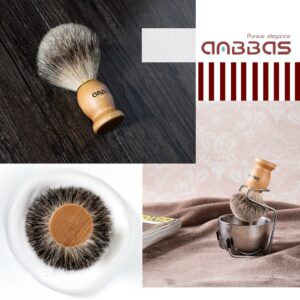 Anbbas Pure Badger Hair Shaving Brush Solid Wood Handle with Goat Milk Shaving Soap 100g,Stainless Steel Shaving Stand and 2 Layers Shaving Bowl Kit Perfect for Men Gift