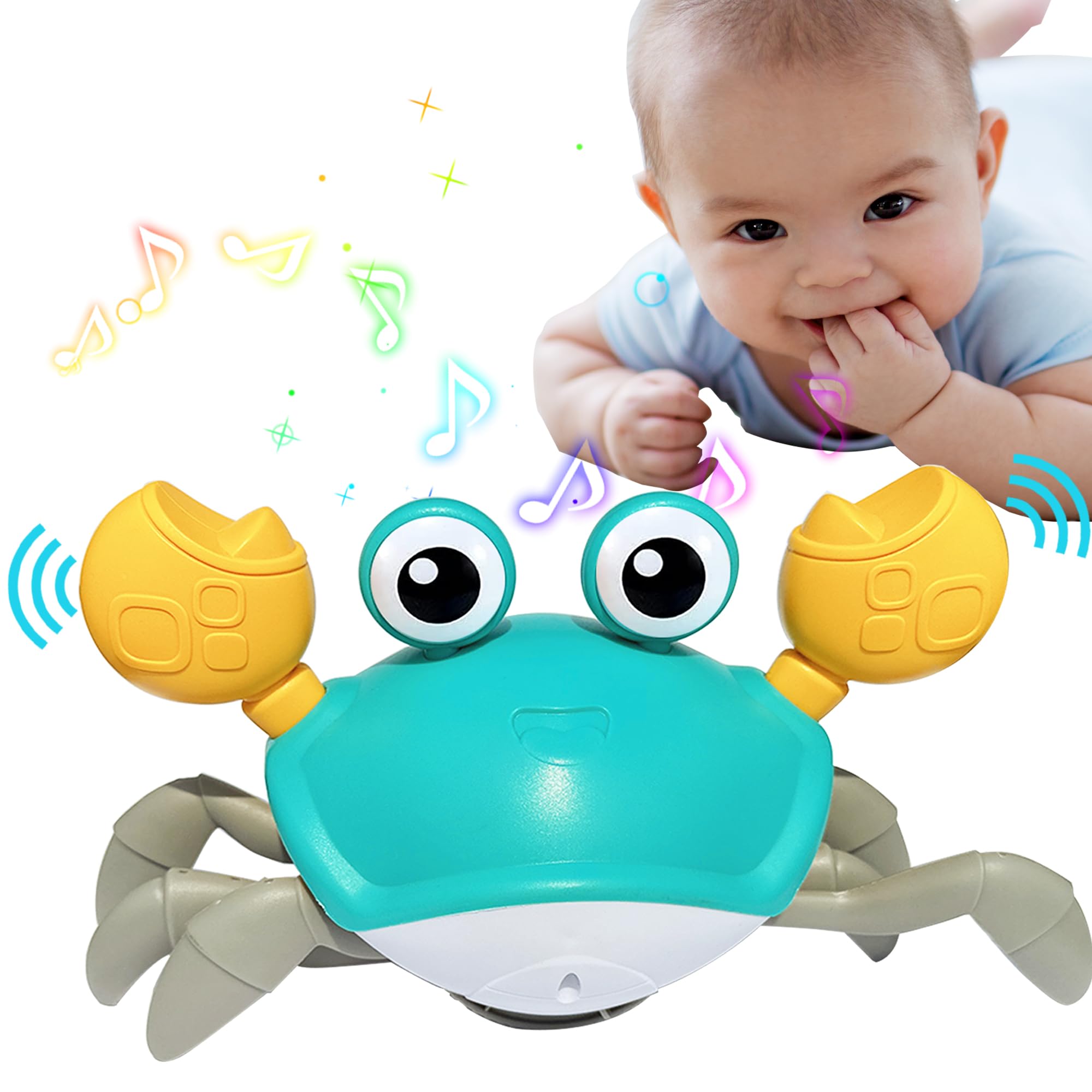 Crawling Crab Baby Toys - Infant Tummy Time Toys 3 4 5 6 7 8 9 10 11 12 Light-up Walking Sensory Induction Crabs, Interactive Toddler Christmas Easter Birthday Gift for 6-12 12-18 Months Boys Girls